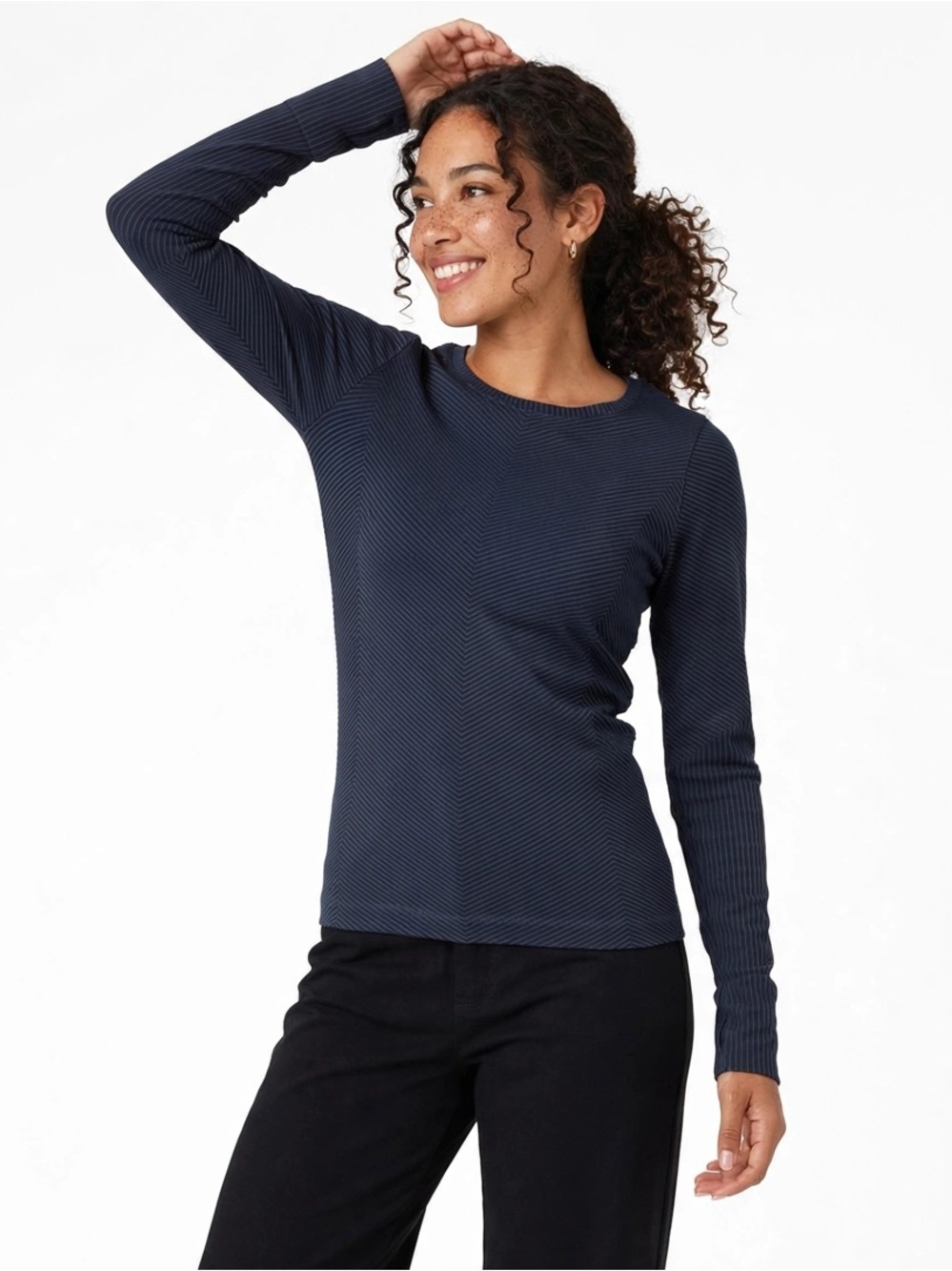 Athleta S Blue Ribbed Seamless Long Sleeve Athletic Workout Top
